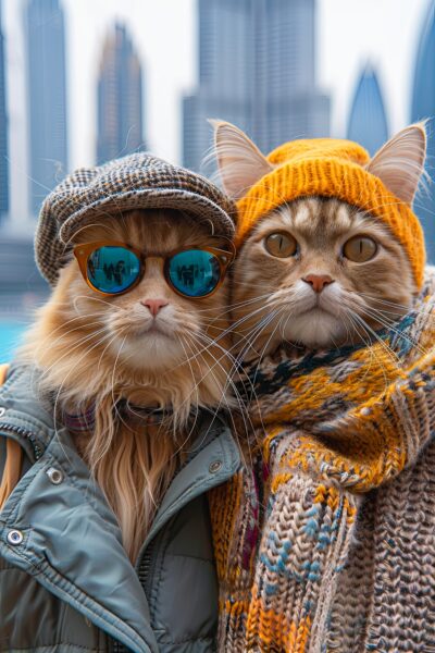 Katzen mit Brillen und Mützen Leinwandbild