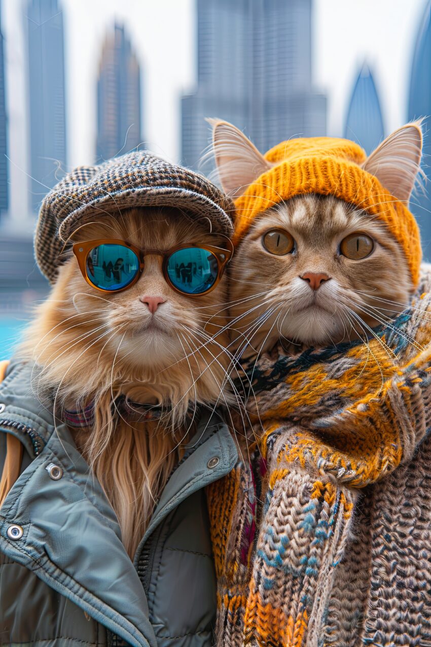 Fotografie Poster Katzen mit Brillen und Mützen urban Winter