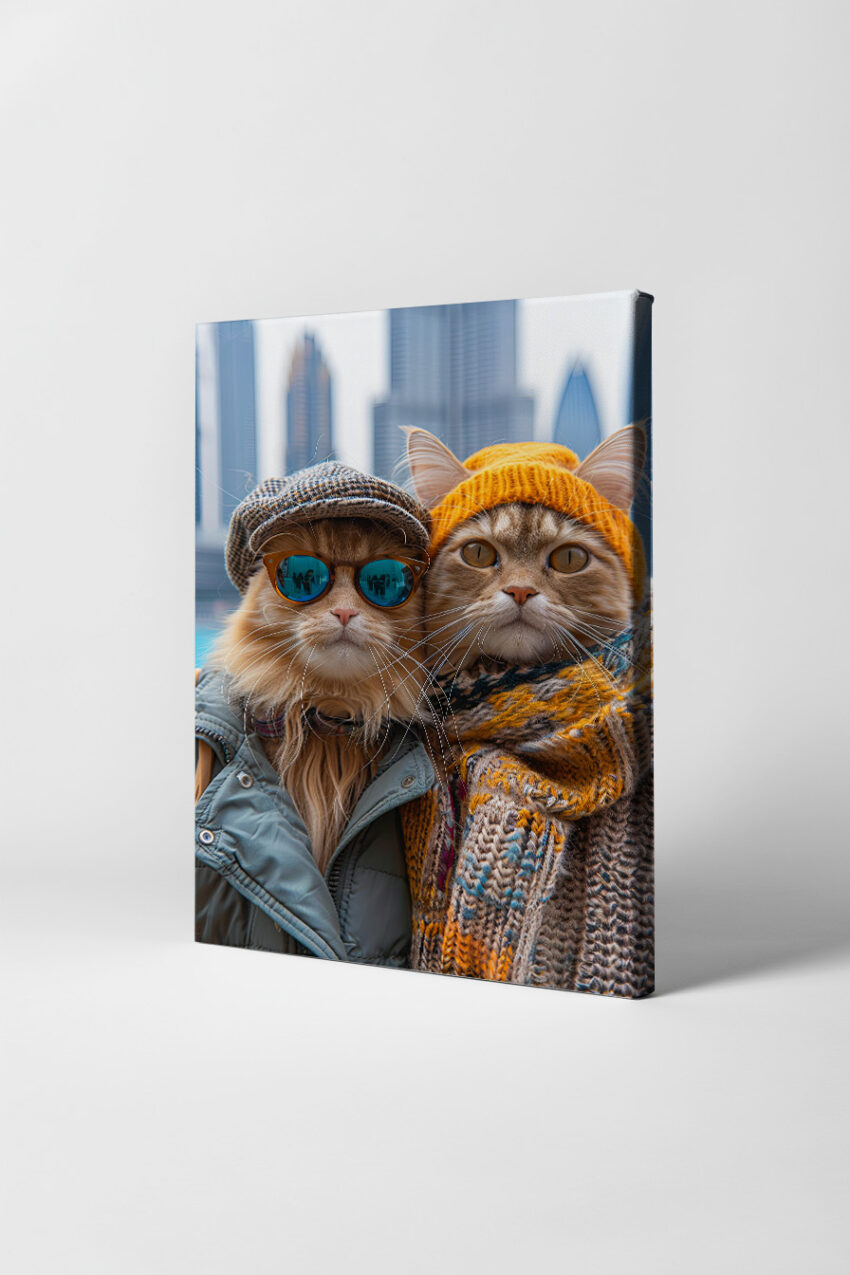 Fotografie Poster Katzen mit Brillen und Mützen urban Winter