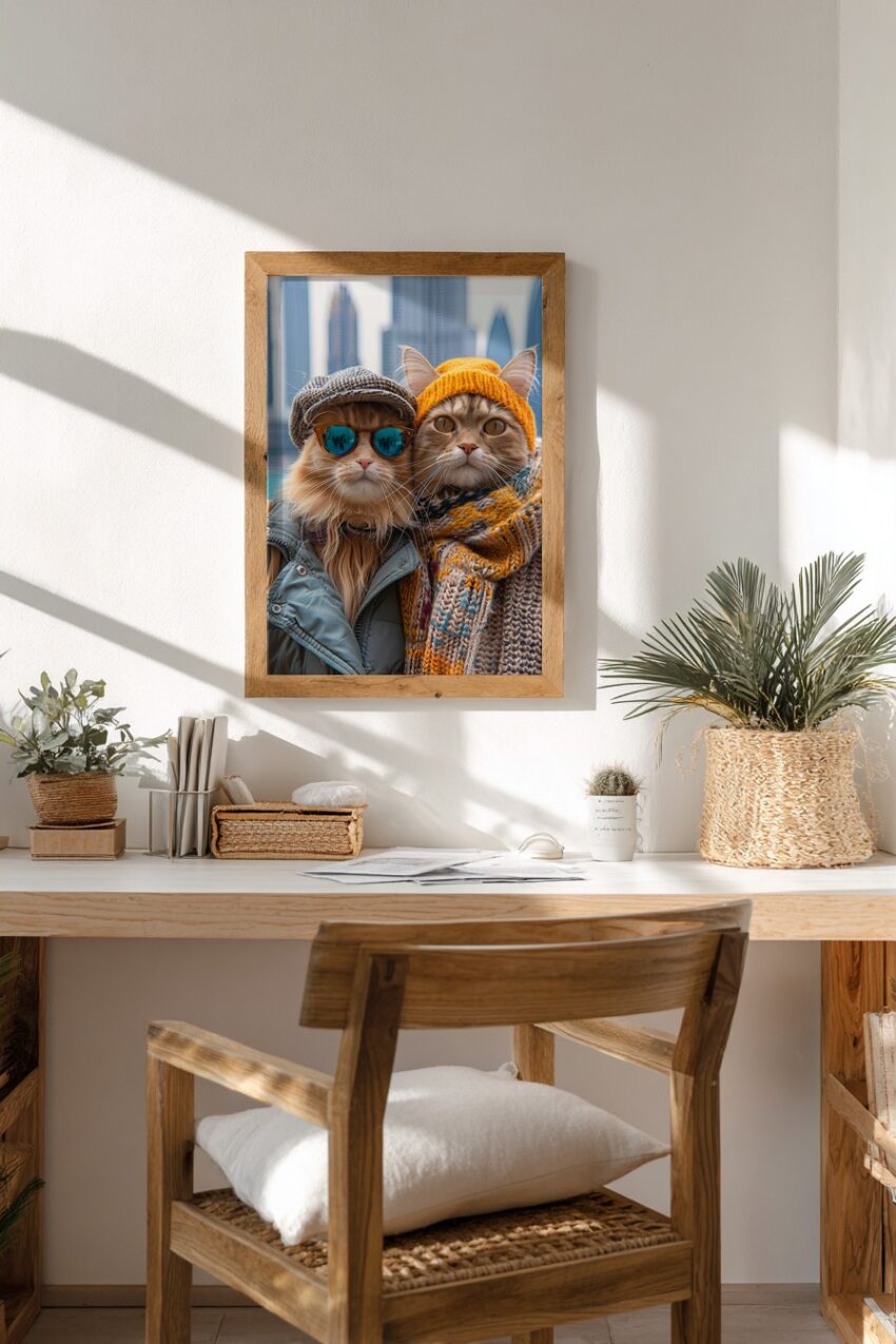 Fotografie Poster Katzen mit Brillen und Mützen urban Winter