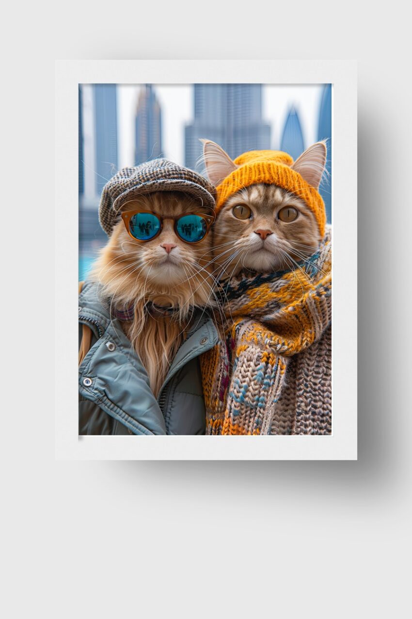 Fotografie Poster Katzen mit Brillen und Mützen urban Winter