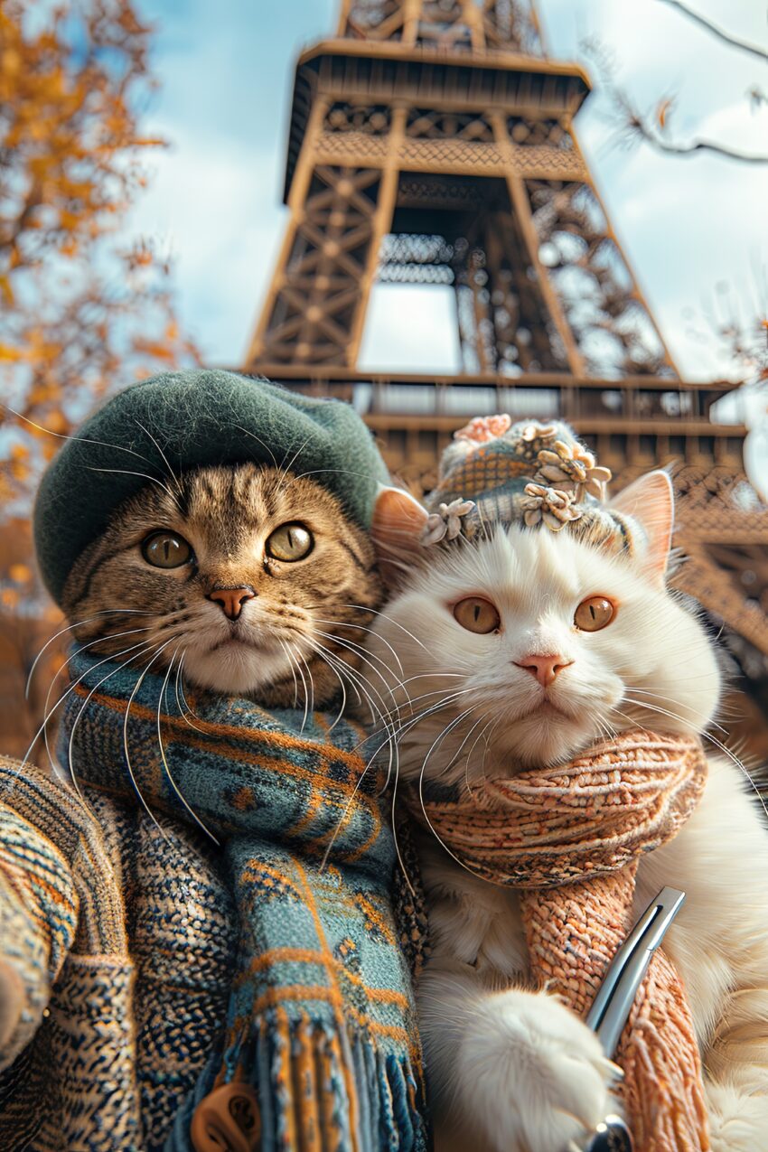 Fotografie Poster Katzen Eiffelturm herbstlich Paris
