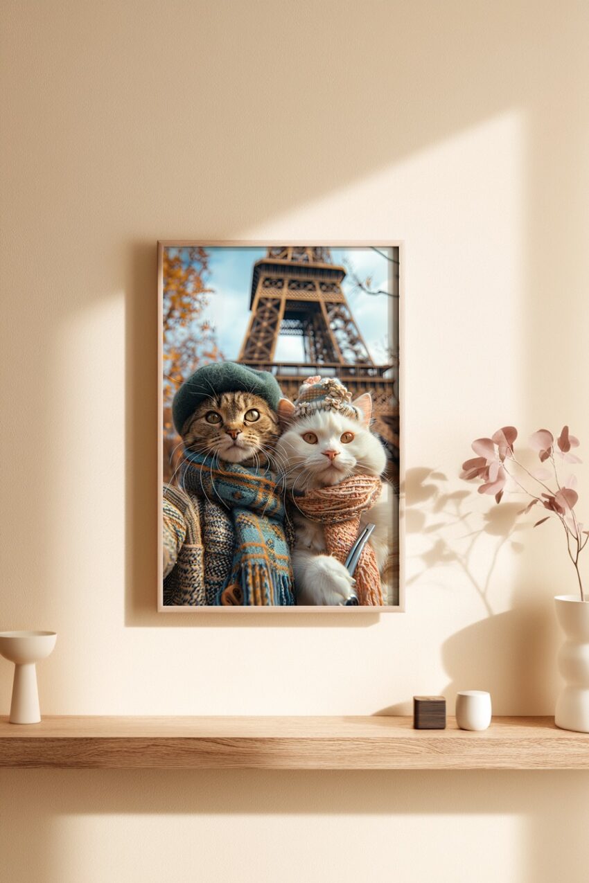 Fotografie Poster Katzen Eiffelturm herbstlich Paris