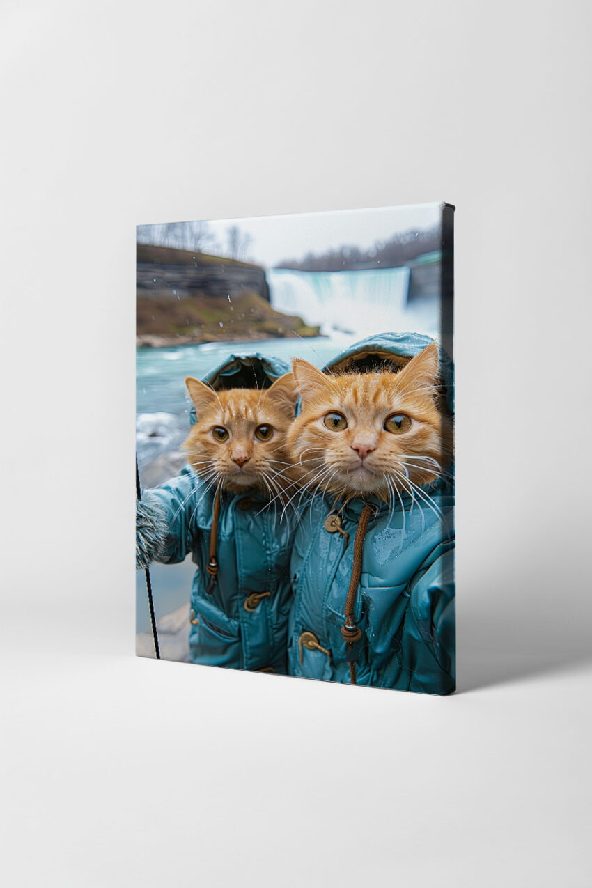 Fotografie Poster Katzen Regenmäntel blau Tierportrait nah