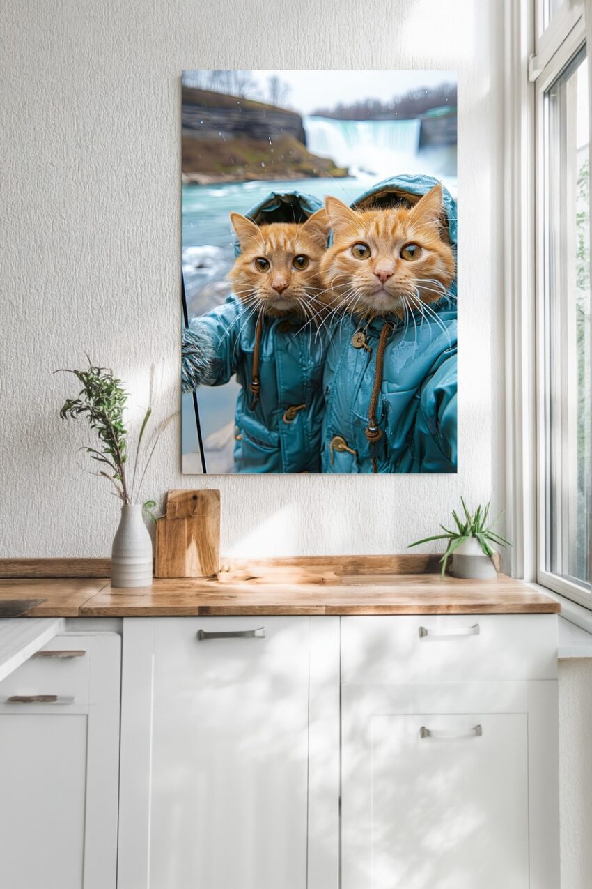 Fotografie Poster Katzen Regenmäntel blau Tierportrait nah