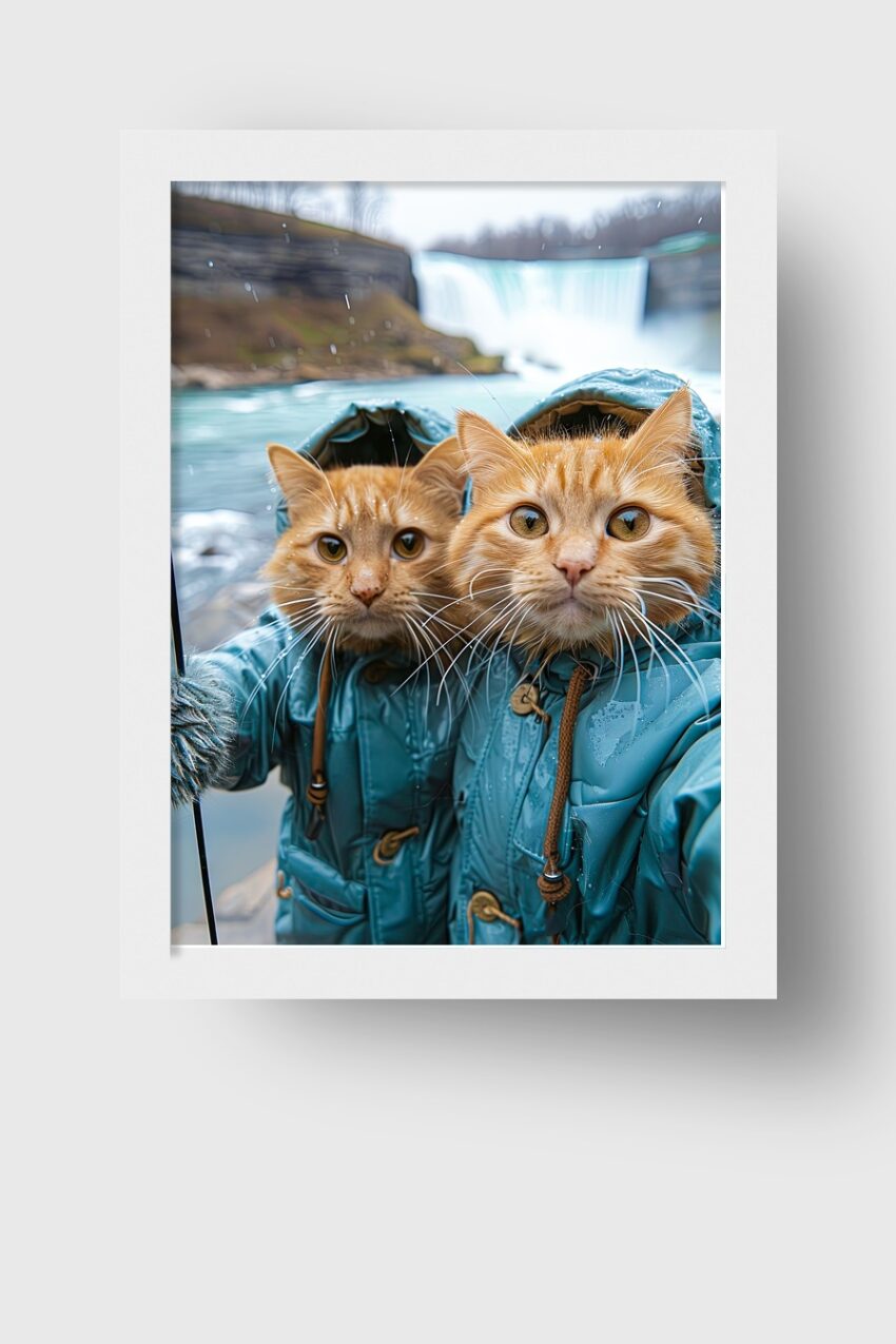 Fotografie Poster Katzen Regenmäntel blau Tierportrait nah