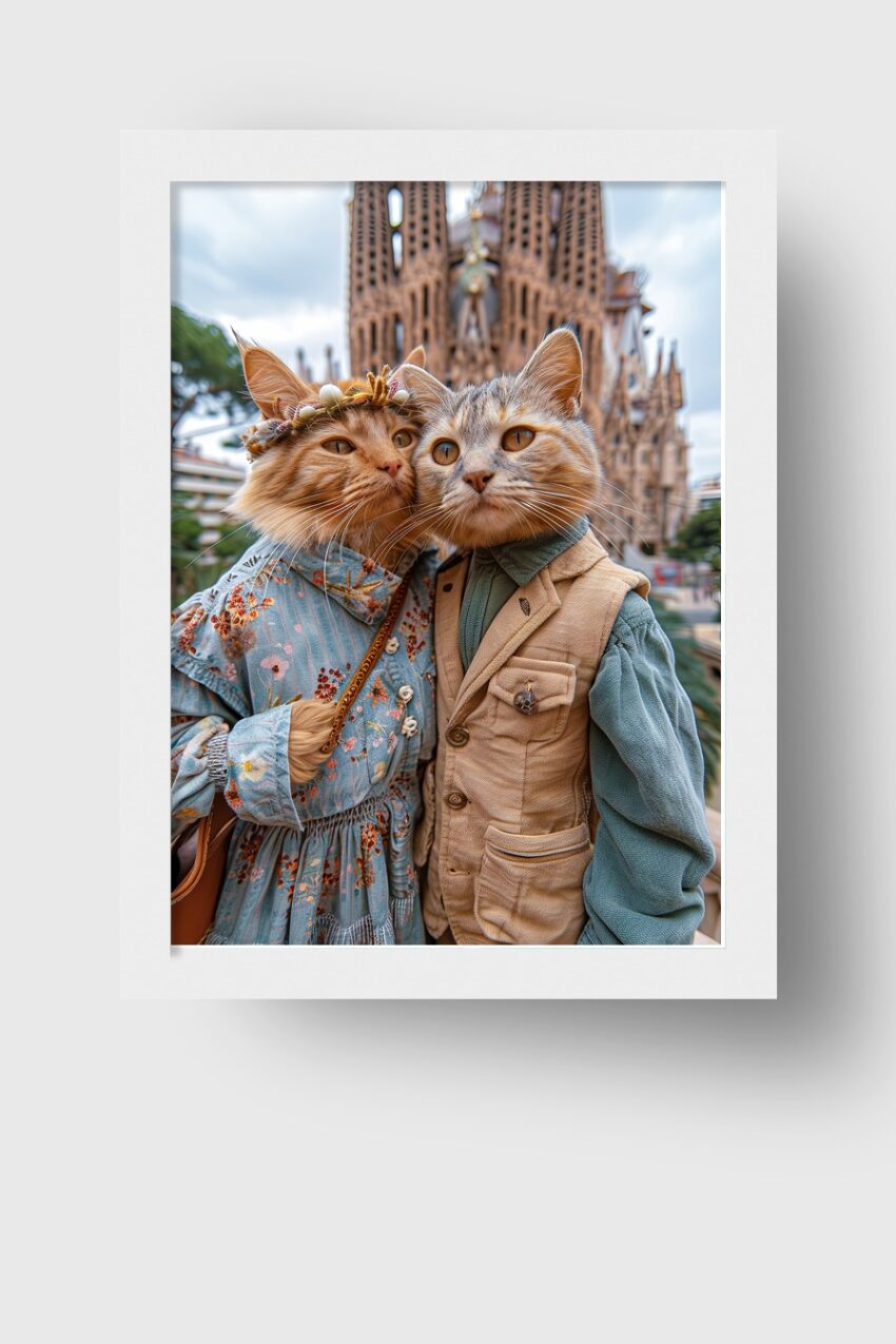 Fotografie Poster Katzen zwei elegant Kleidung