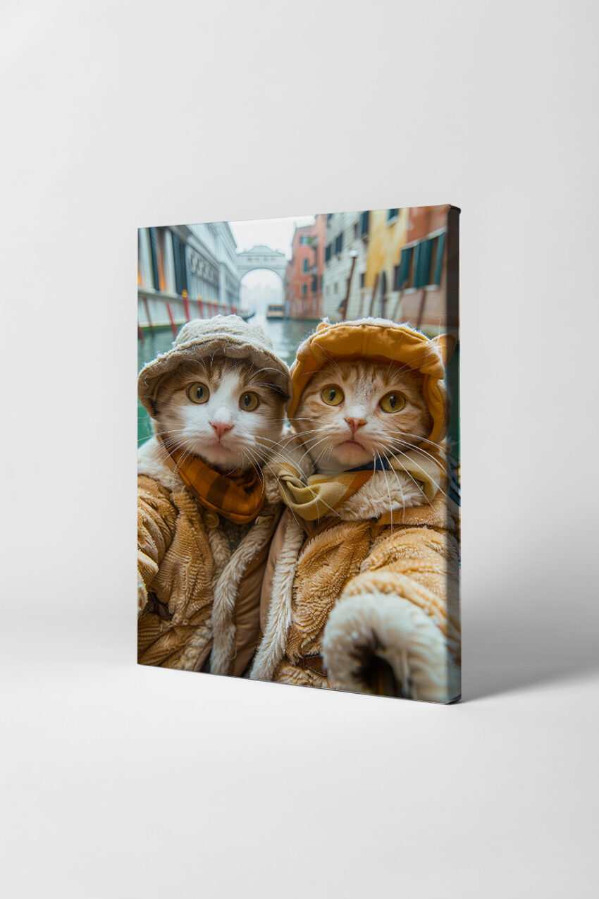 Fotografie Poster Katzen Duo Winterjacken braun