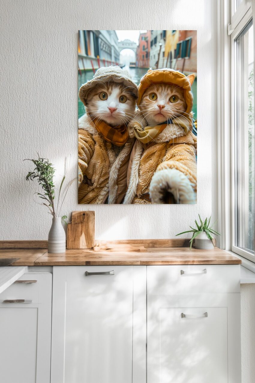 Fotografie Poster Katzen Duo Winterjacken braun