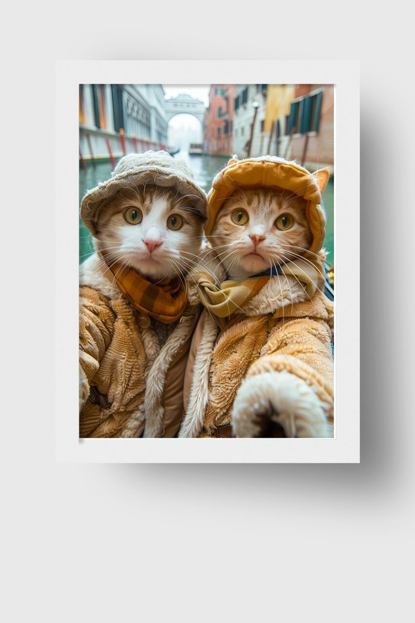Fotografie Poster Katzen Duo Winterjacken braun