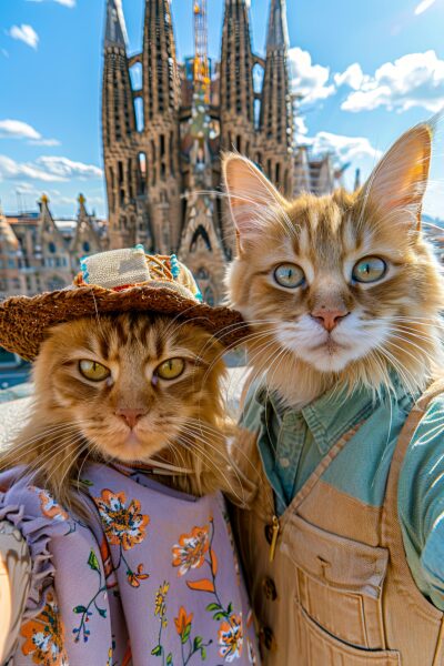 Katzen Selfie Barcelona Leinwandbild