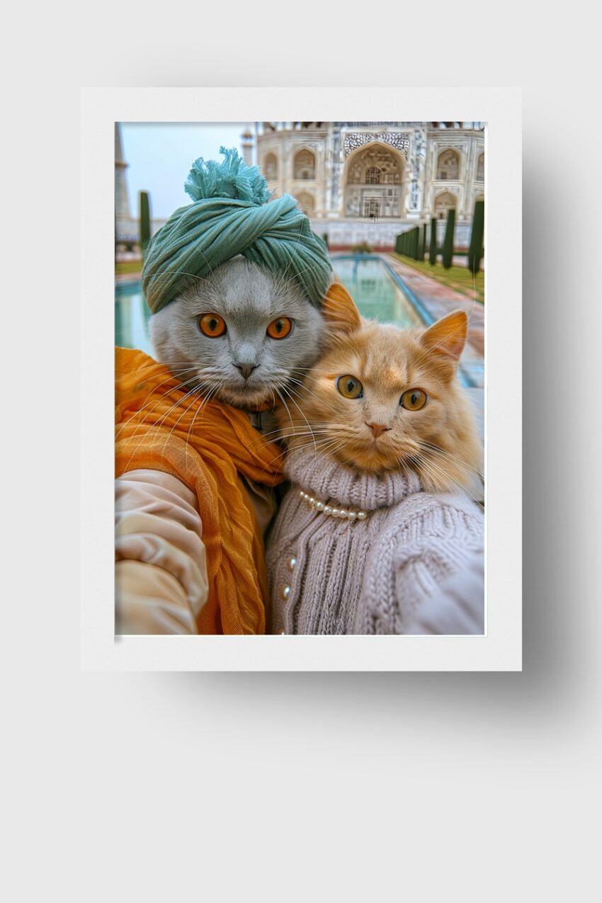 Fotografie Poster Katze Selfie Indien Taj Mahal