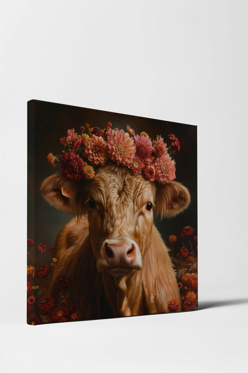 Fotografie Poster Kalb Blumenkranz warm natur