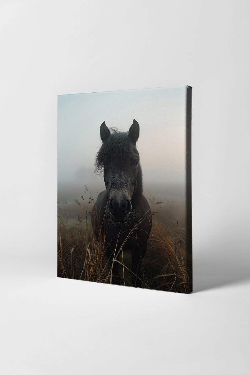 Fotografie Poster Pferd Nebel frontal dunkel