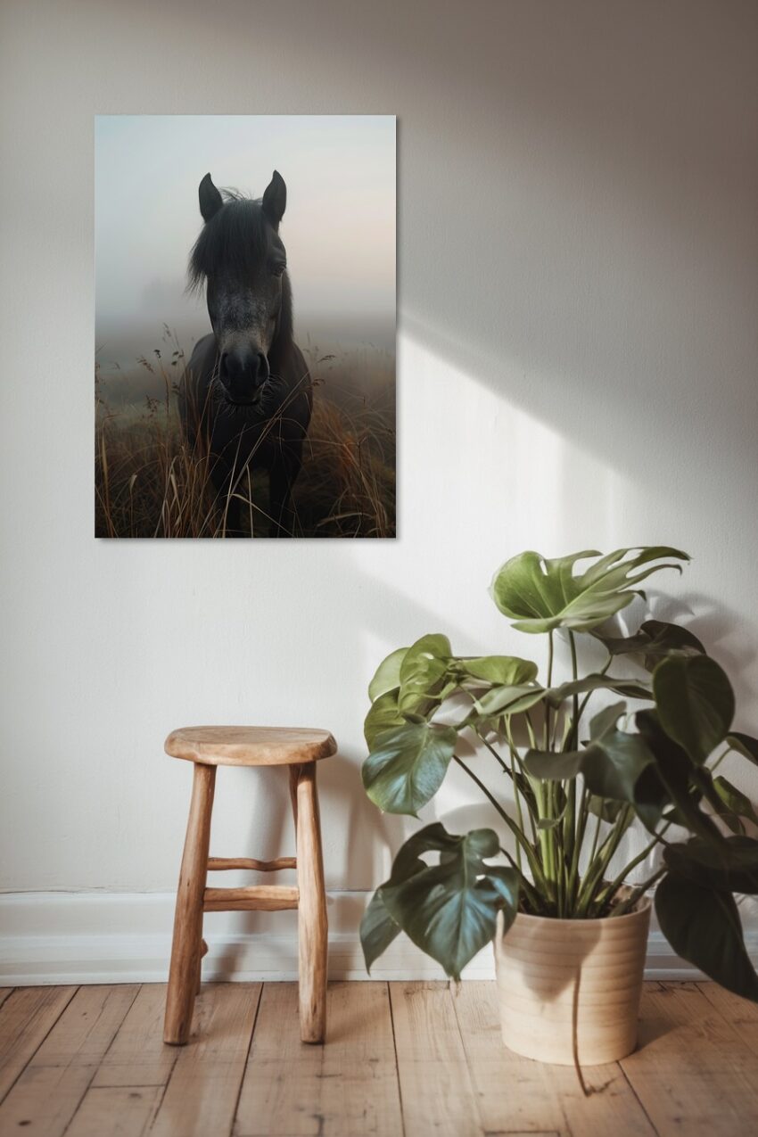 Fotografie Poster Pferd Nebel frontal dunkel