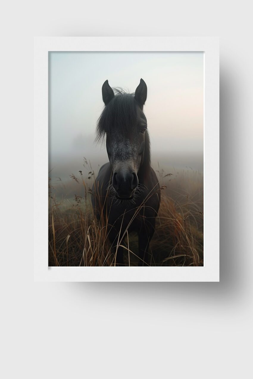 Fotografie Poster Pferd Nebel frontal dunkel