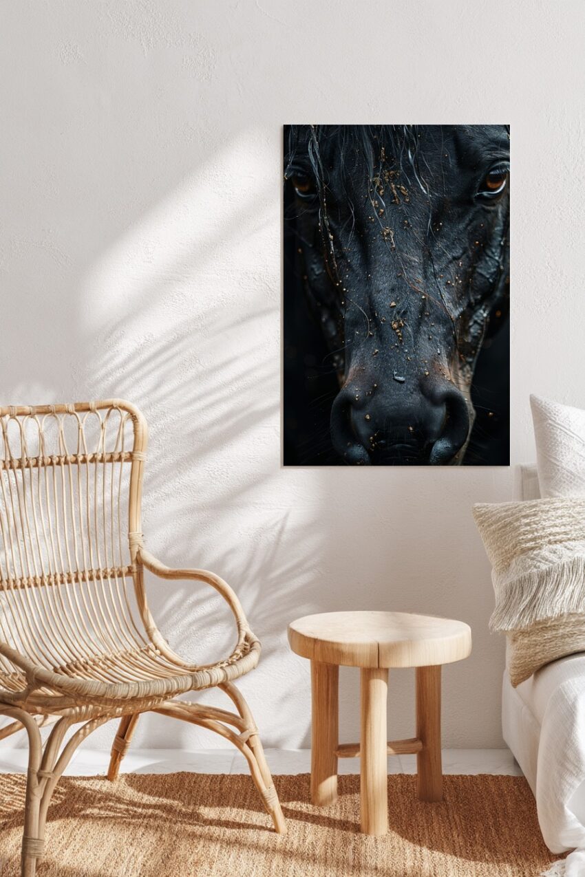 Fotografie Poster Pferd nah Dreck nass schwarz