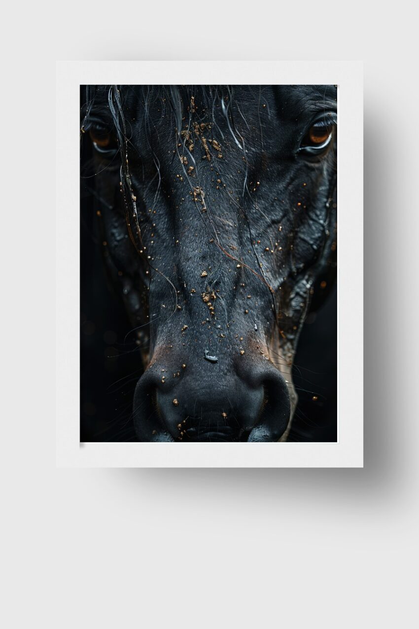 Fotografie Poster Pferd nah Dreck nass schwarz