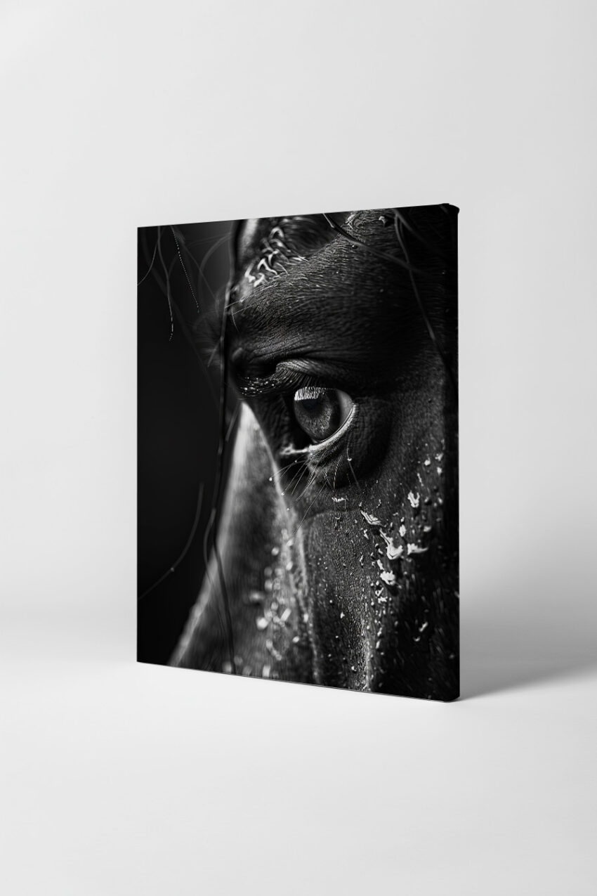 Fotografie Poster Pferdeauge schwarz-weiß Nahaufnahme intensiv