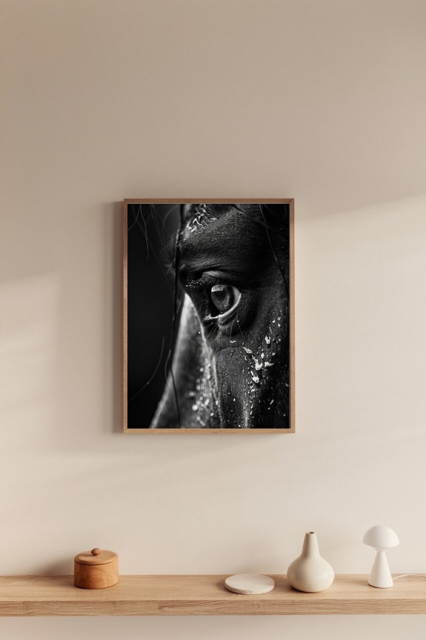 Fotografie Poster Pferdeauge schwarz-weiß Nahaufnahme intensiv