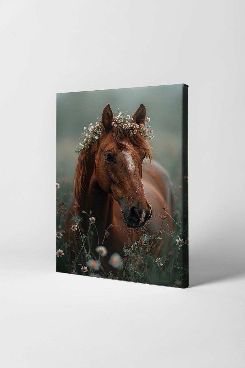 Fotografie Poster Pferd Blumenkranz braun