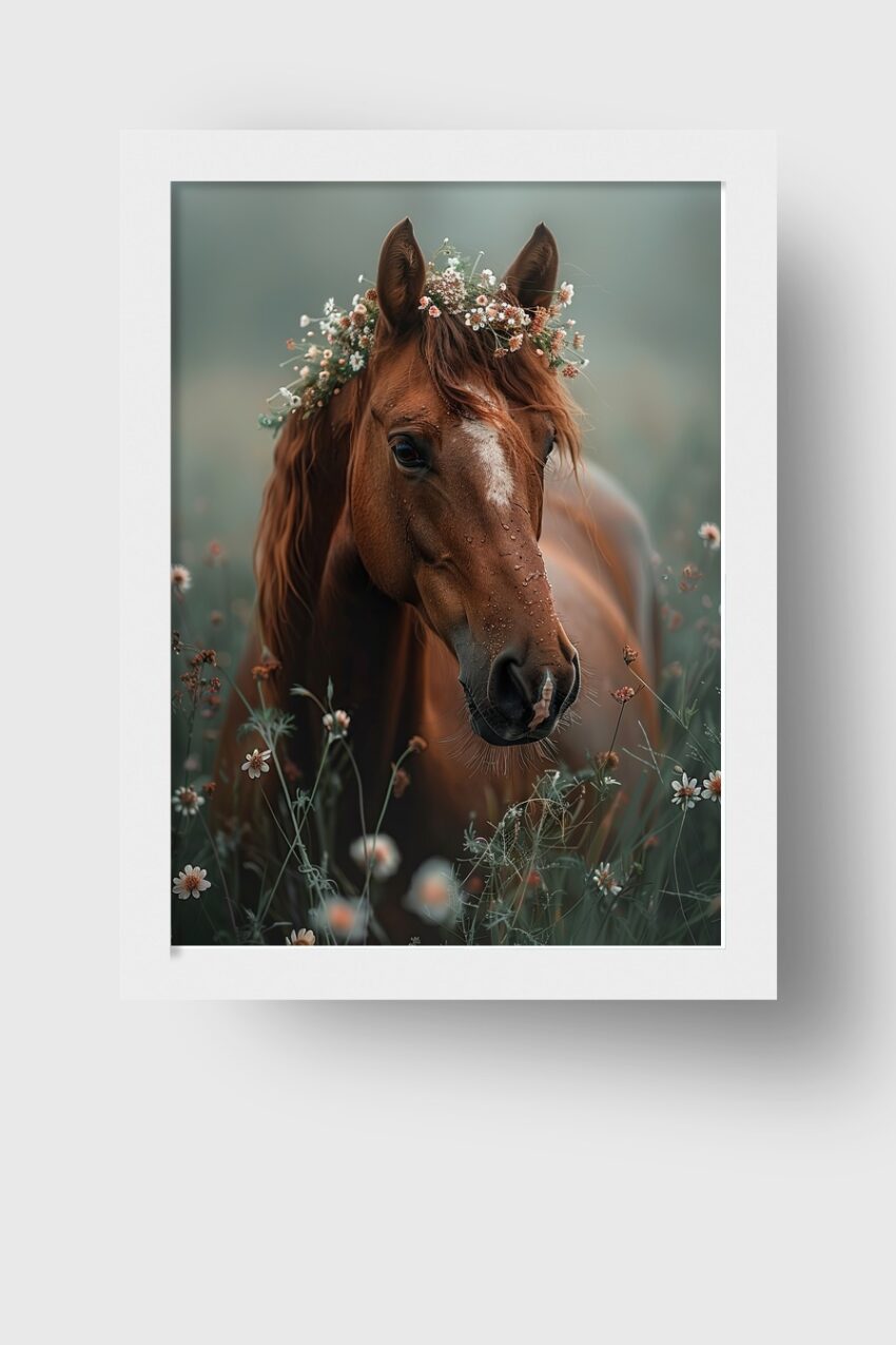 Fotografie Poster Pferd Blumenkranz braun