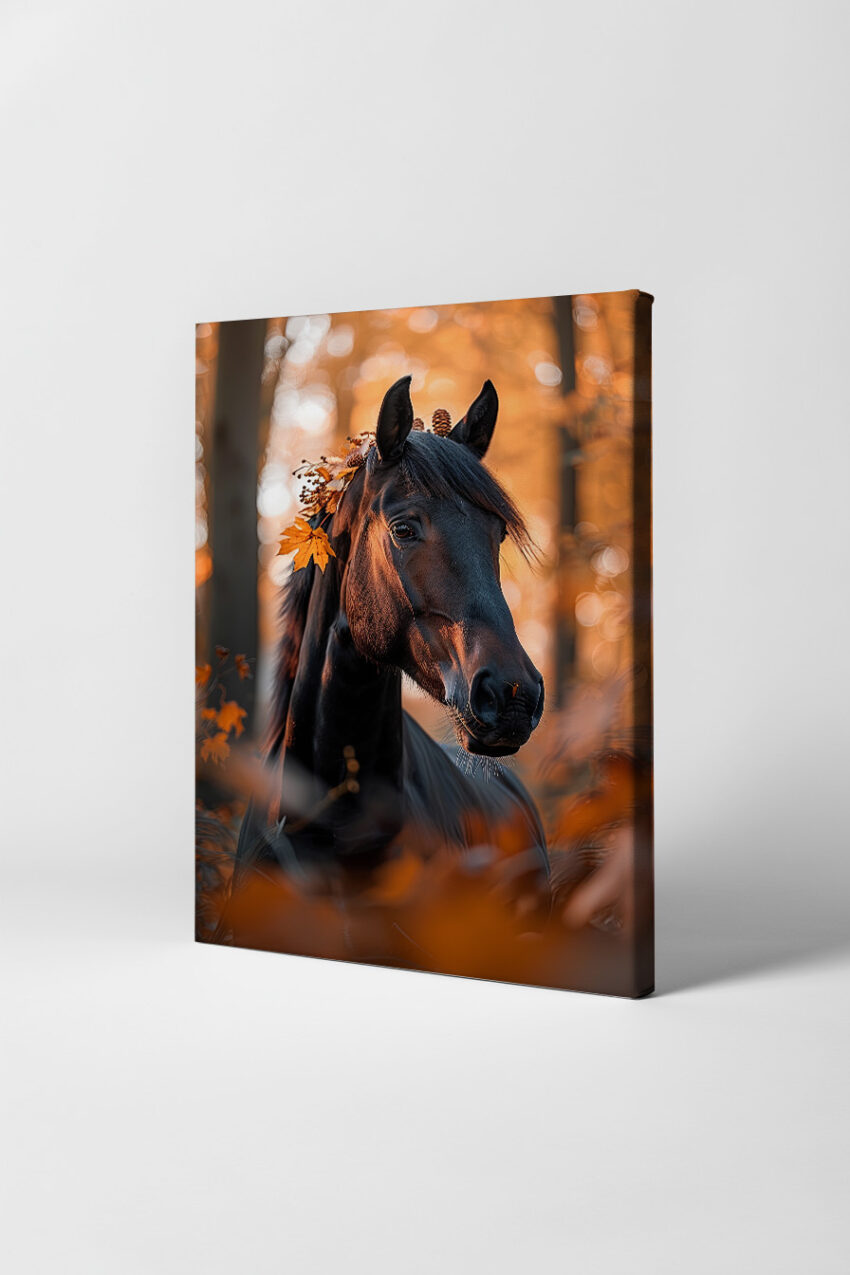 Fotografie Poster Pferd Herbstkranz orange schwarz