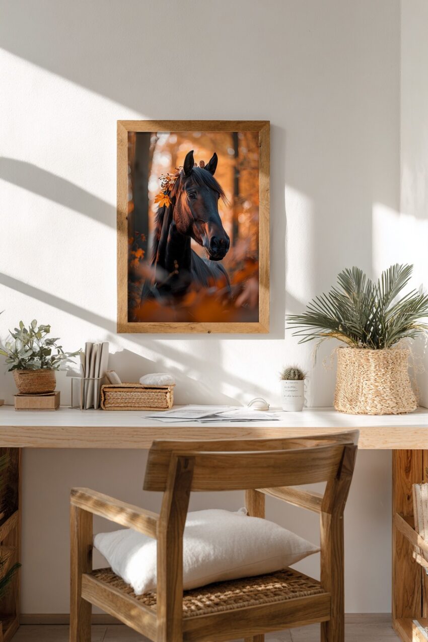 Fotografie Poster Pferd Herbstkranz orange schwarz