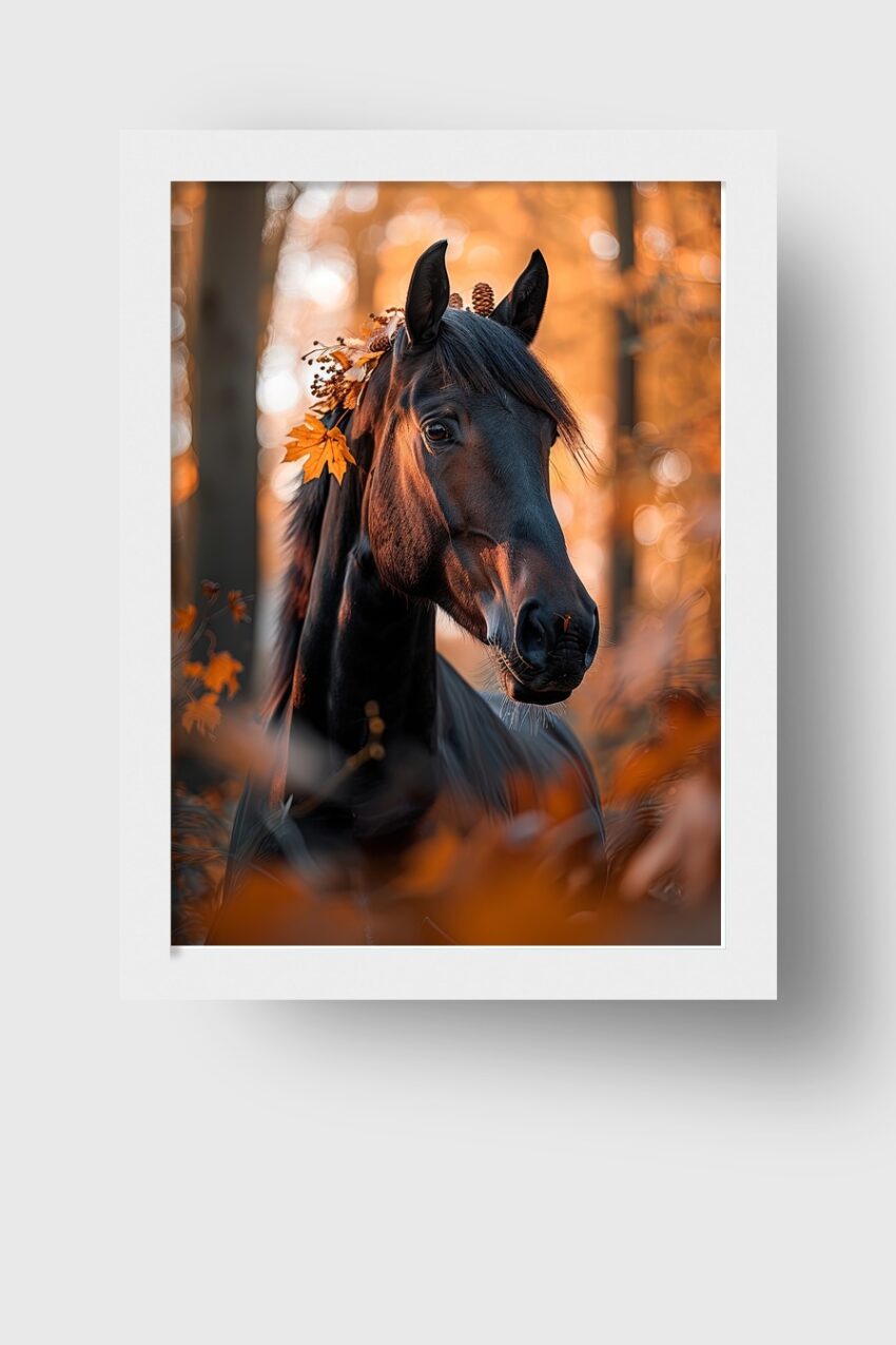 Fotografie Poster Pferd Herbstkranz orange schwarz