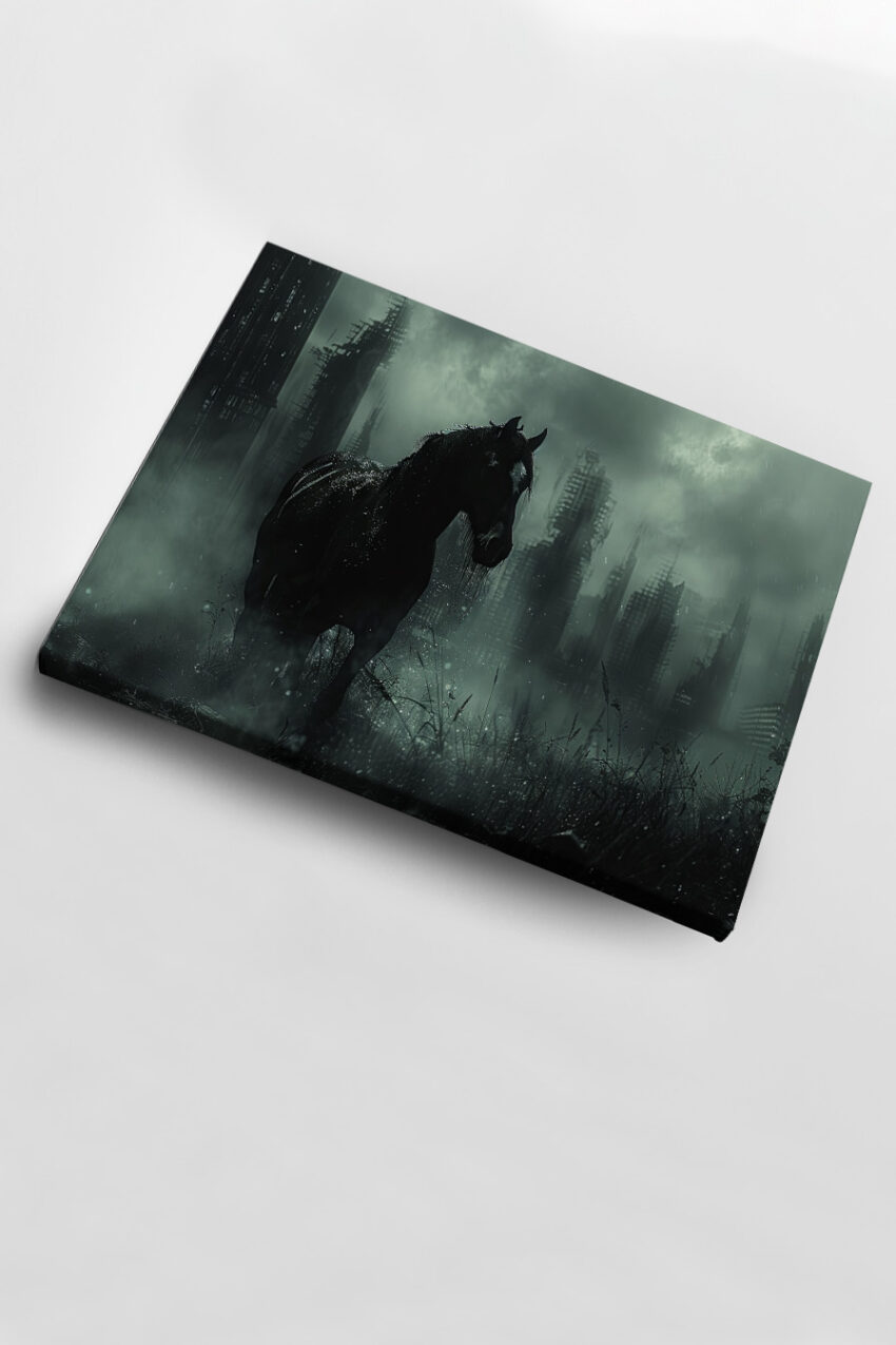 Fotografie Poster Pferd schwarz Regen düster