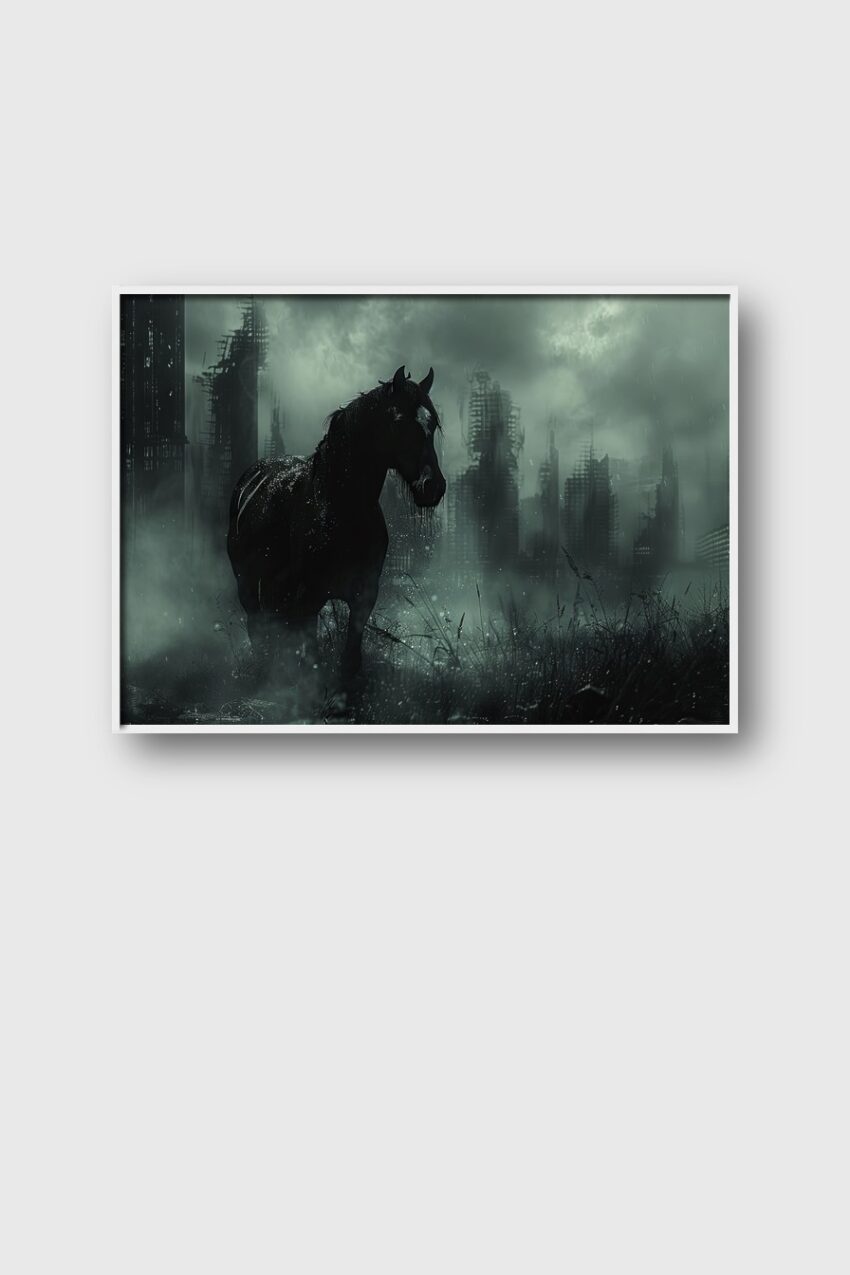 Fotografie Poster Pferd schwarz Regen düster