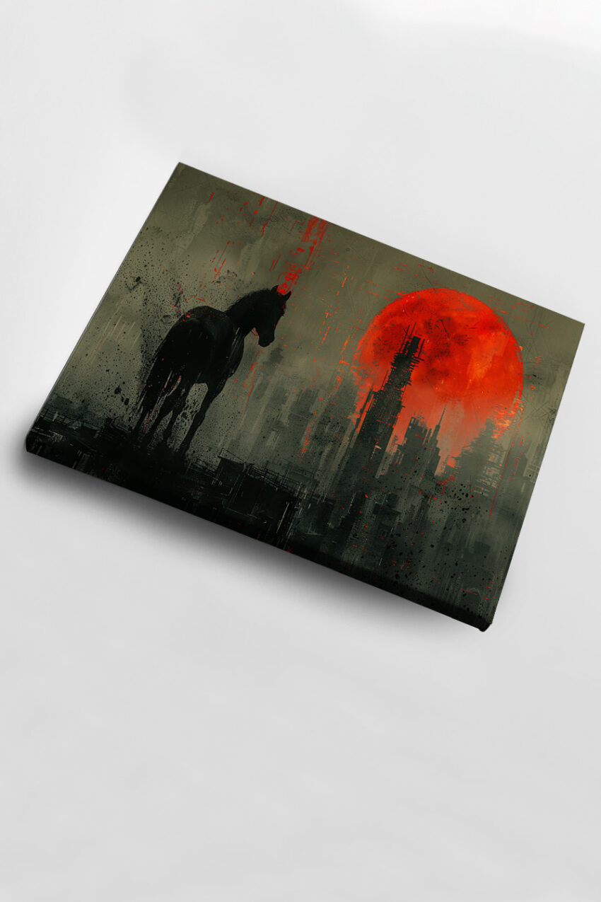 Digitale Kunst Poster Pferd roter Mond urban dunkel