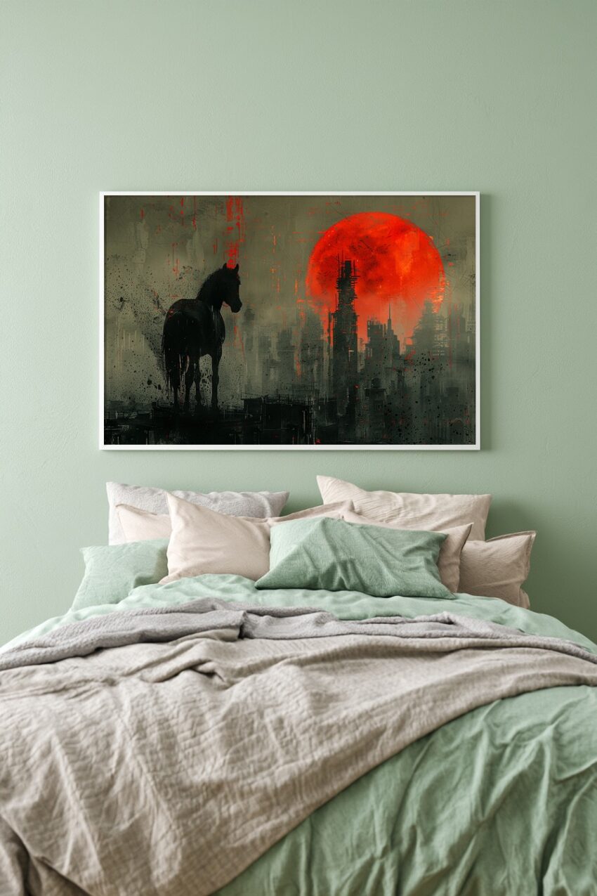 Digitale Kunst Poster Pferd roter Mond urban dunkel