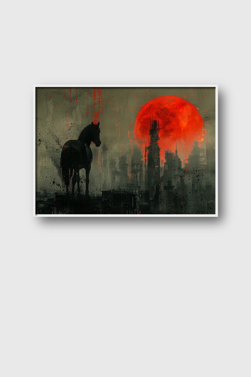 Digitale Kunst Poster Pferd roter Mond urban dunkel