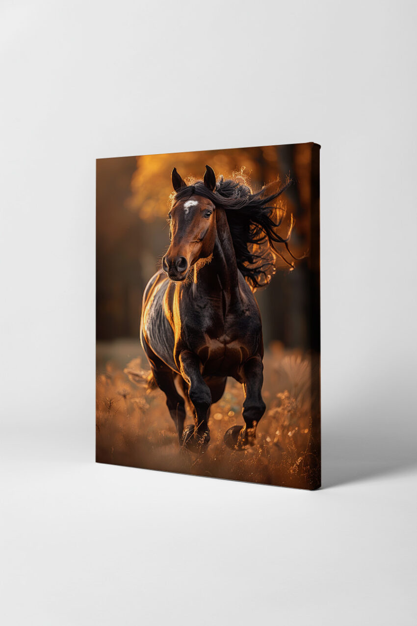 Fotografie Poster Pferd Galopp braun Abendlicht