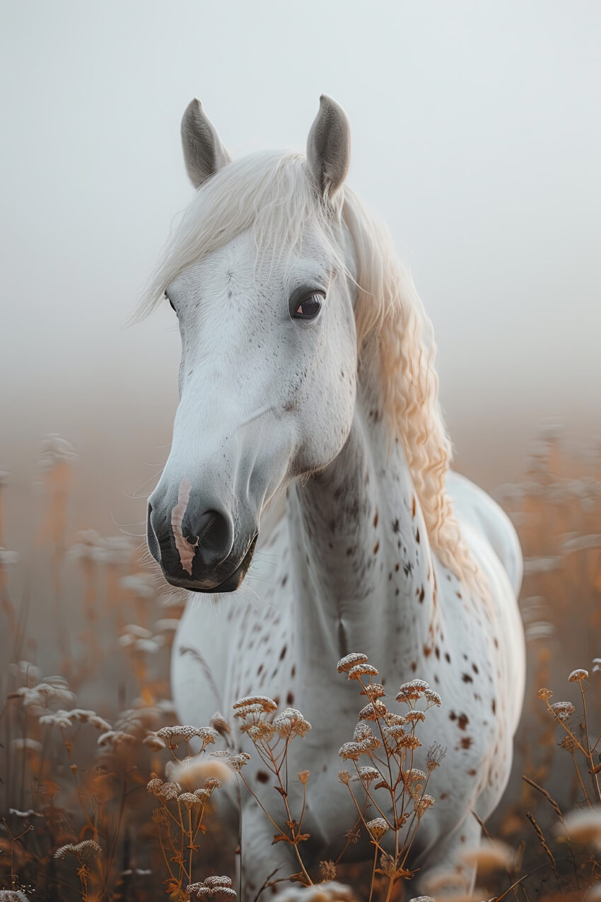 Fotografie Poster Pferd gescheckt herbstlich