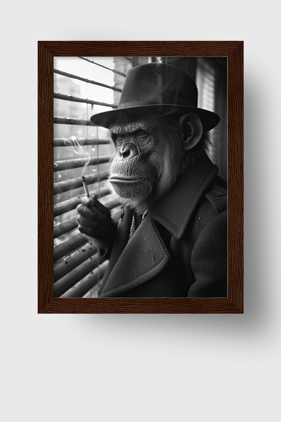 Fotografie Poster Schimpanse rauchend schwarz-weiß