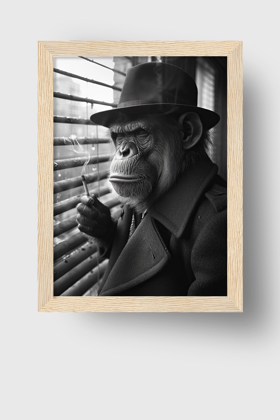 Fotografie Poster Schimpanse rauchend schwarz-weiß