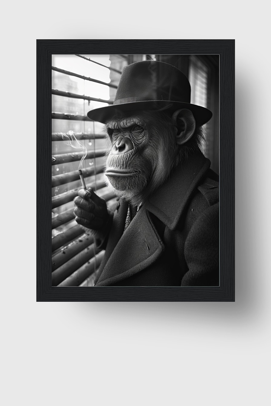 Fotografie Poster Schimpanse rauchend schwarz-weiß
