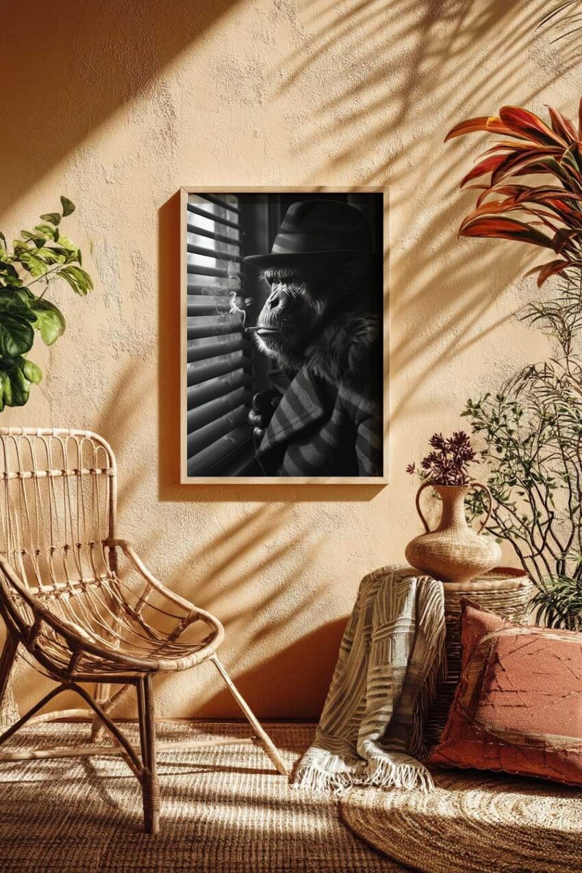 Fotografie Poster Schimpanse Zigarette schwarz-weiß