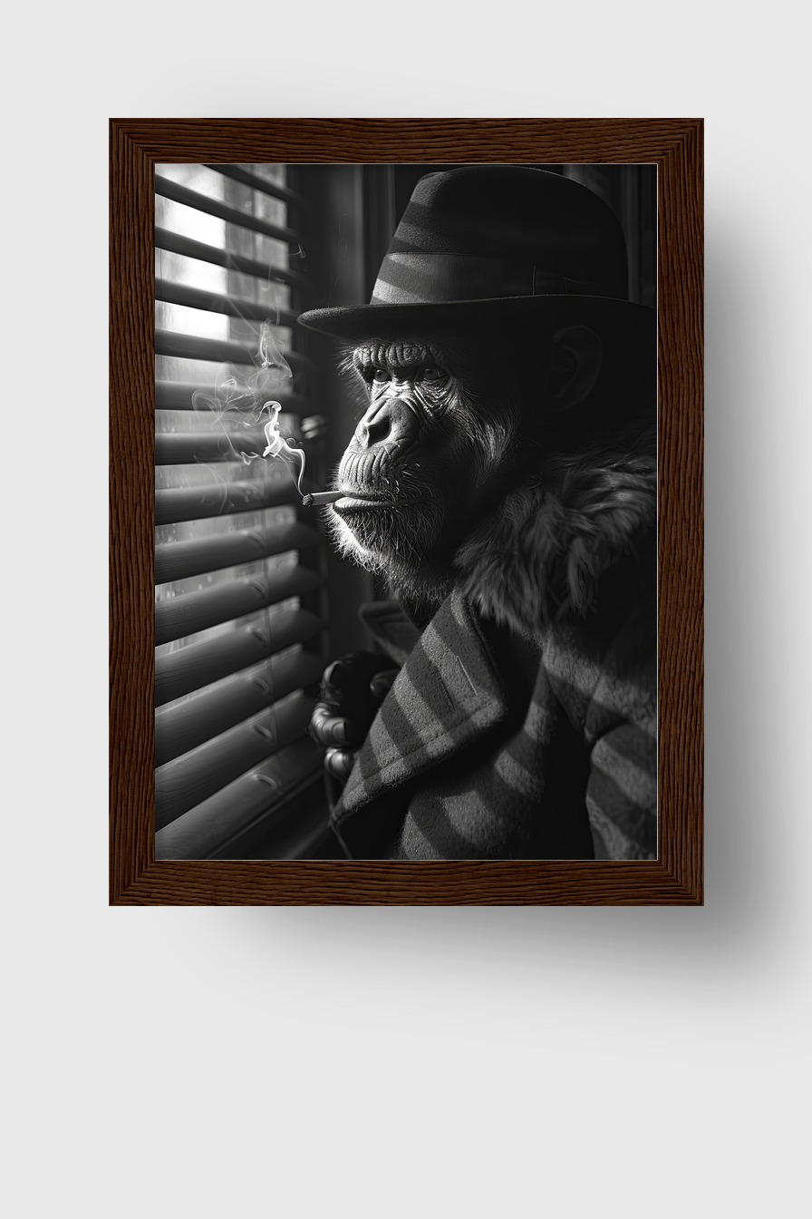 Fotografie Poster Schimpanse Zigarette schwarz-weiß