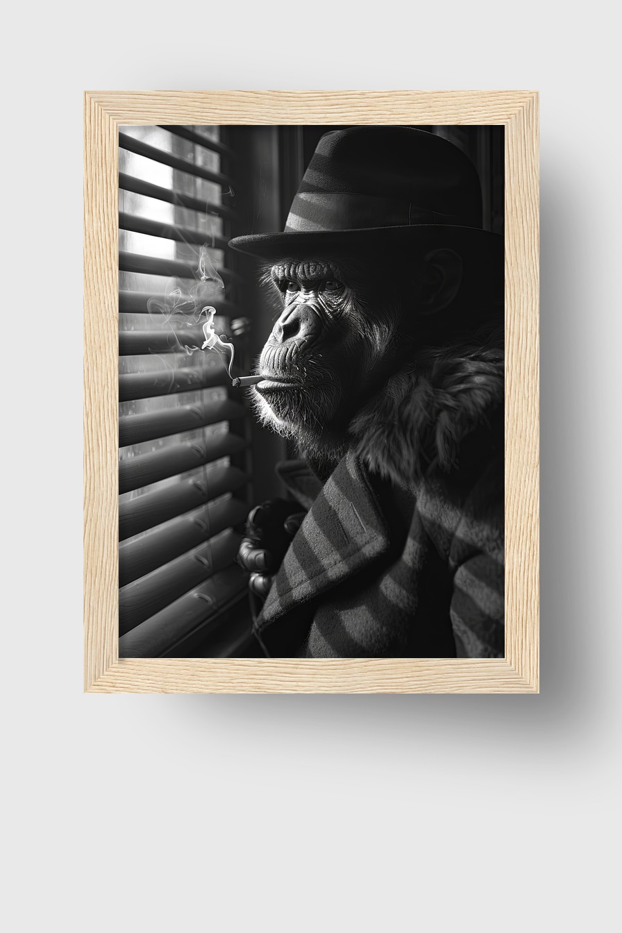 Fotografie Poster Schimpanse Zigarette schwarz-weiß