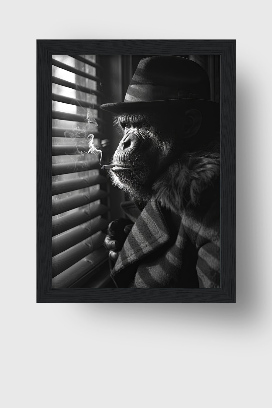 Fotografie Poster Schimpanse Zigarette schwarz-weiß