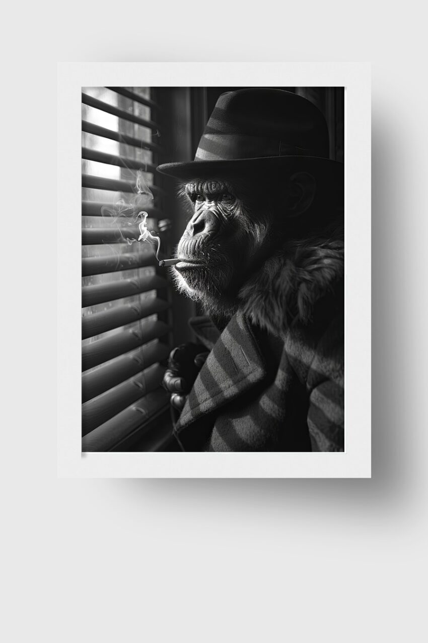 Fotografie Poster Schimpanse Zigarette schwarz-weiß