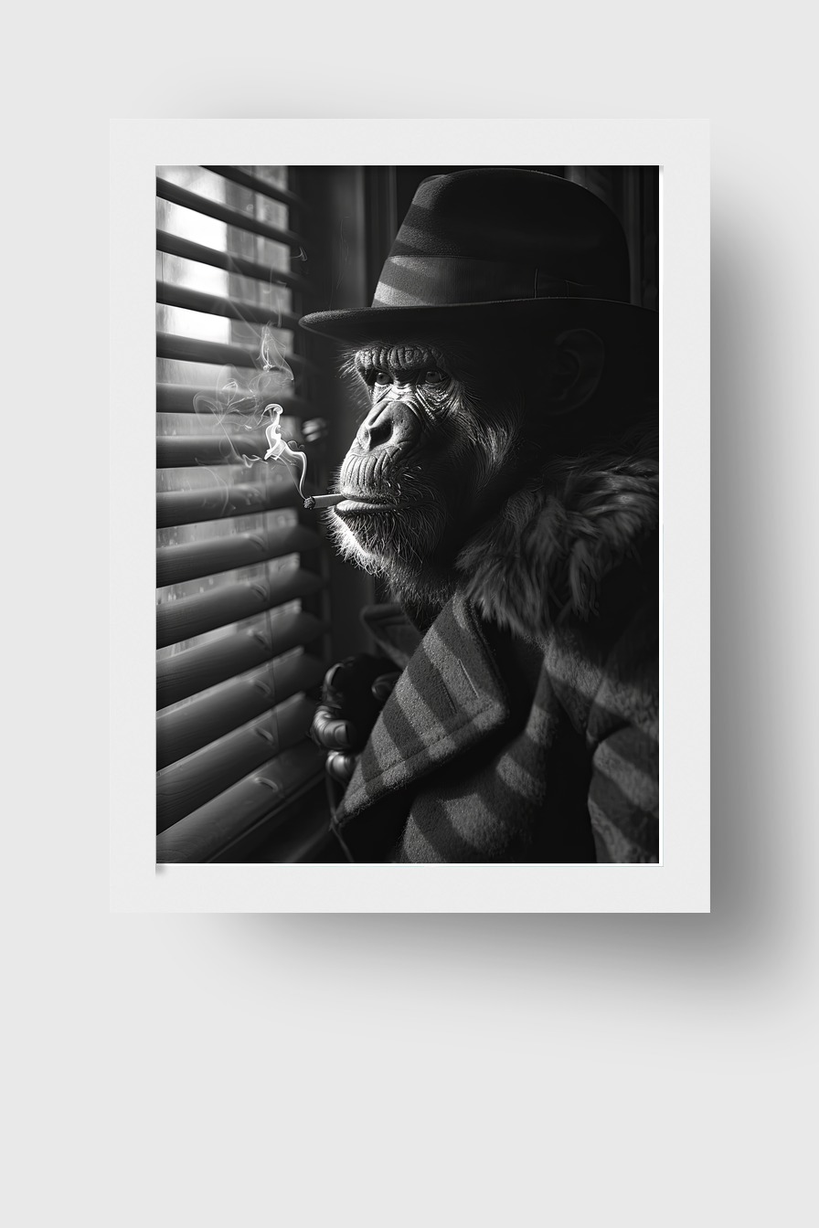 Fotografie Poster Schimpanse Zigarette schwarz-weiß
