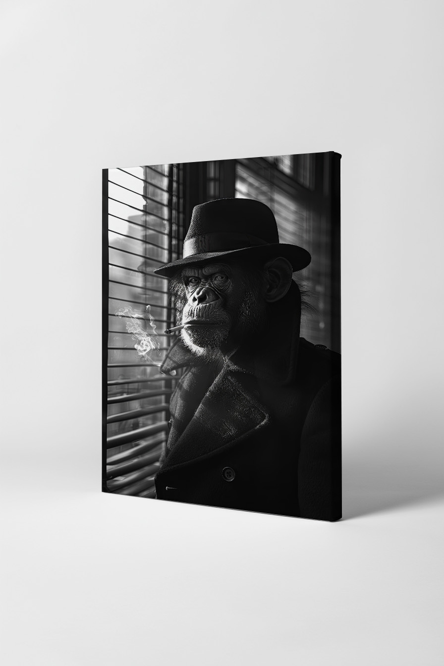 Fotografie Poster Schimpanse rauchend schwarz-weiß Hut