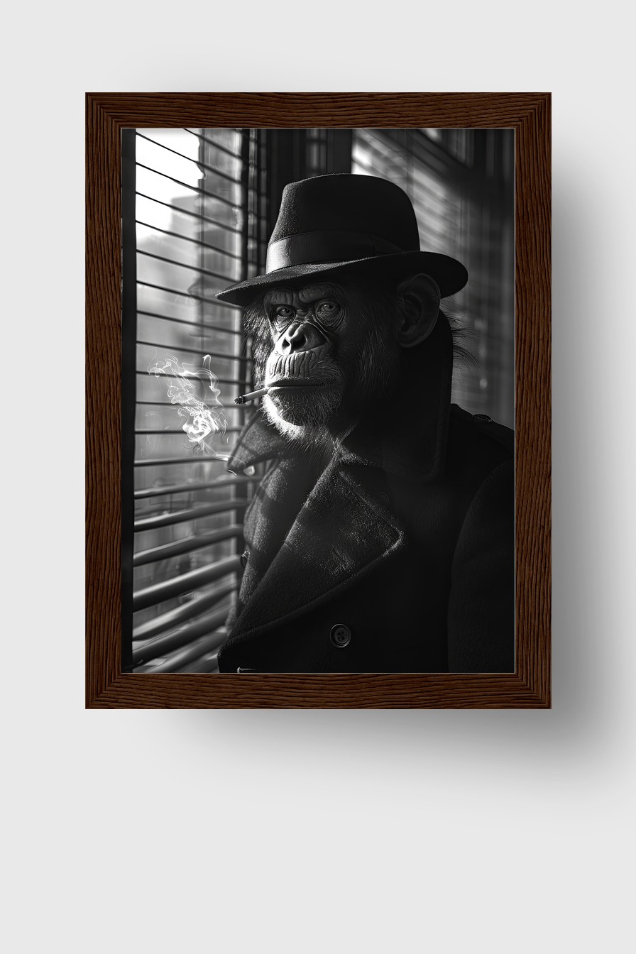 Fotografie Poster Schimpanse rauchend schwarz-weiß Hut