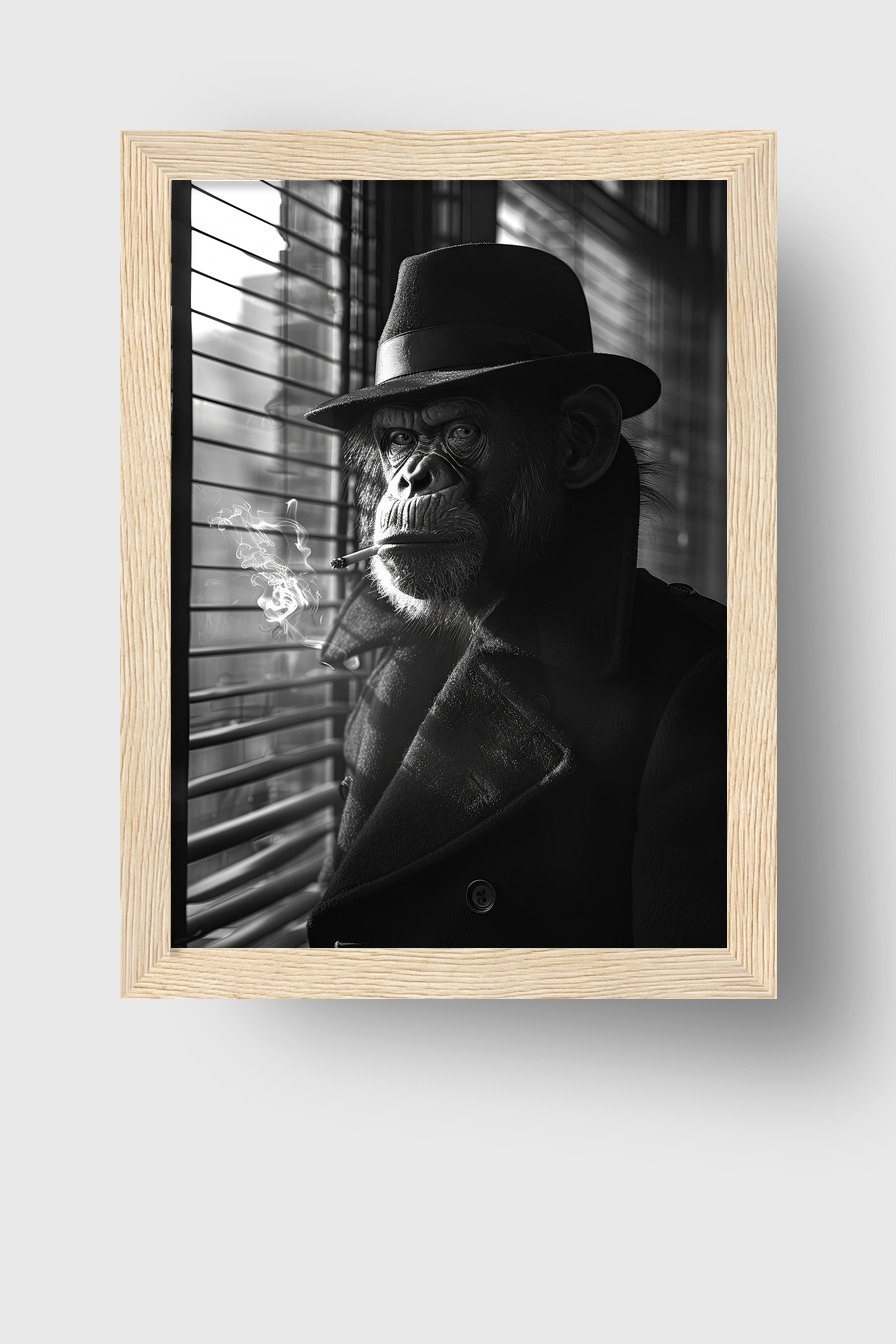 Fotografie Poster Schimpanse rauchend schwarz-weiß Hut