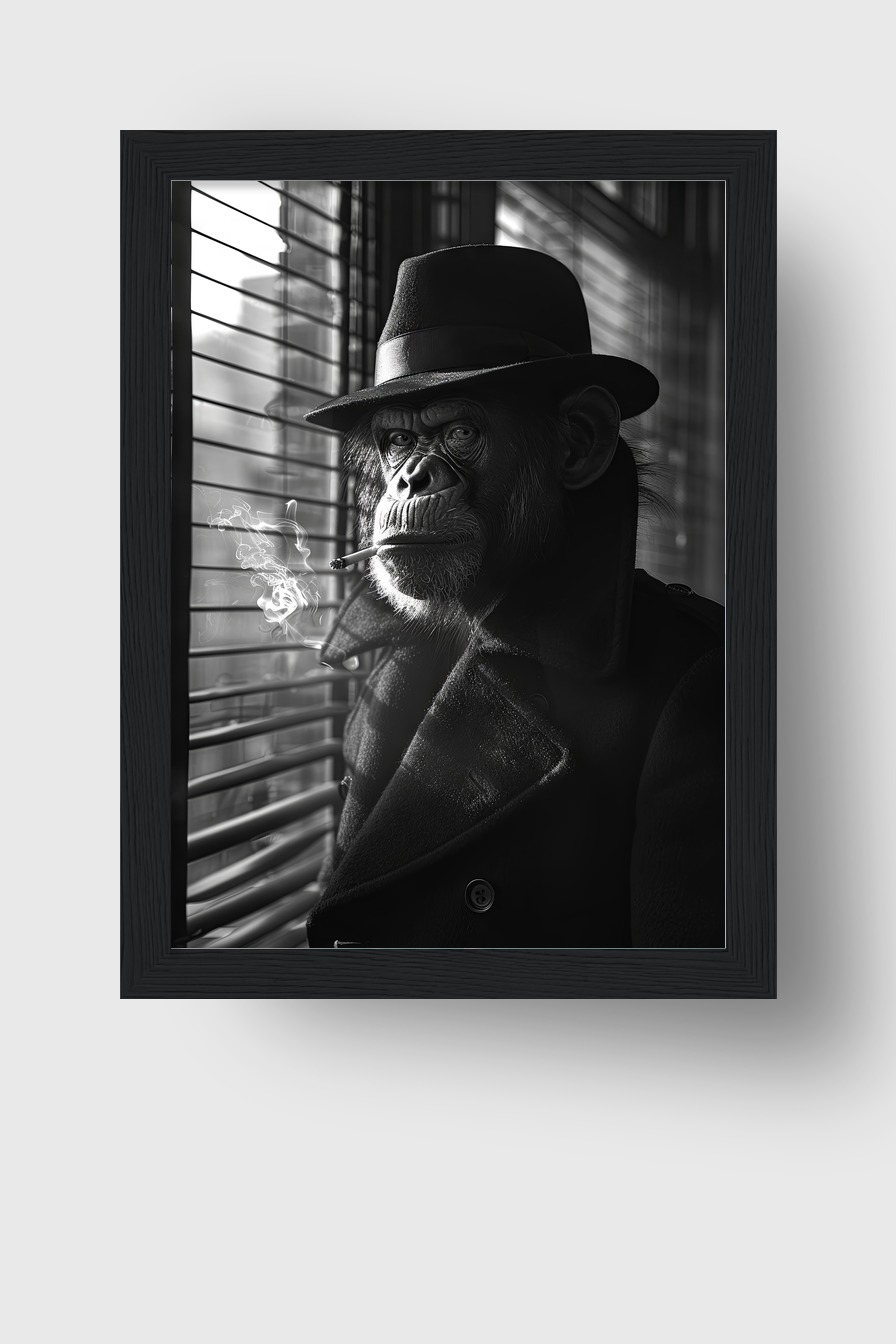 Fotografie Poster Schimpanse rauchend schwarz-weiß Hut
