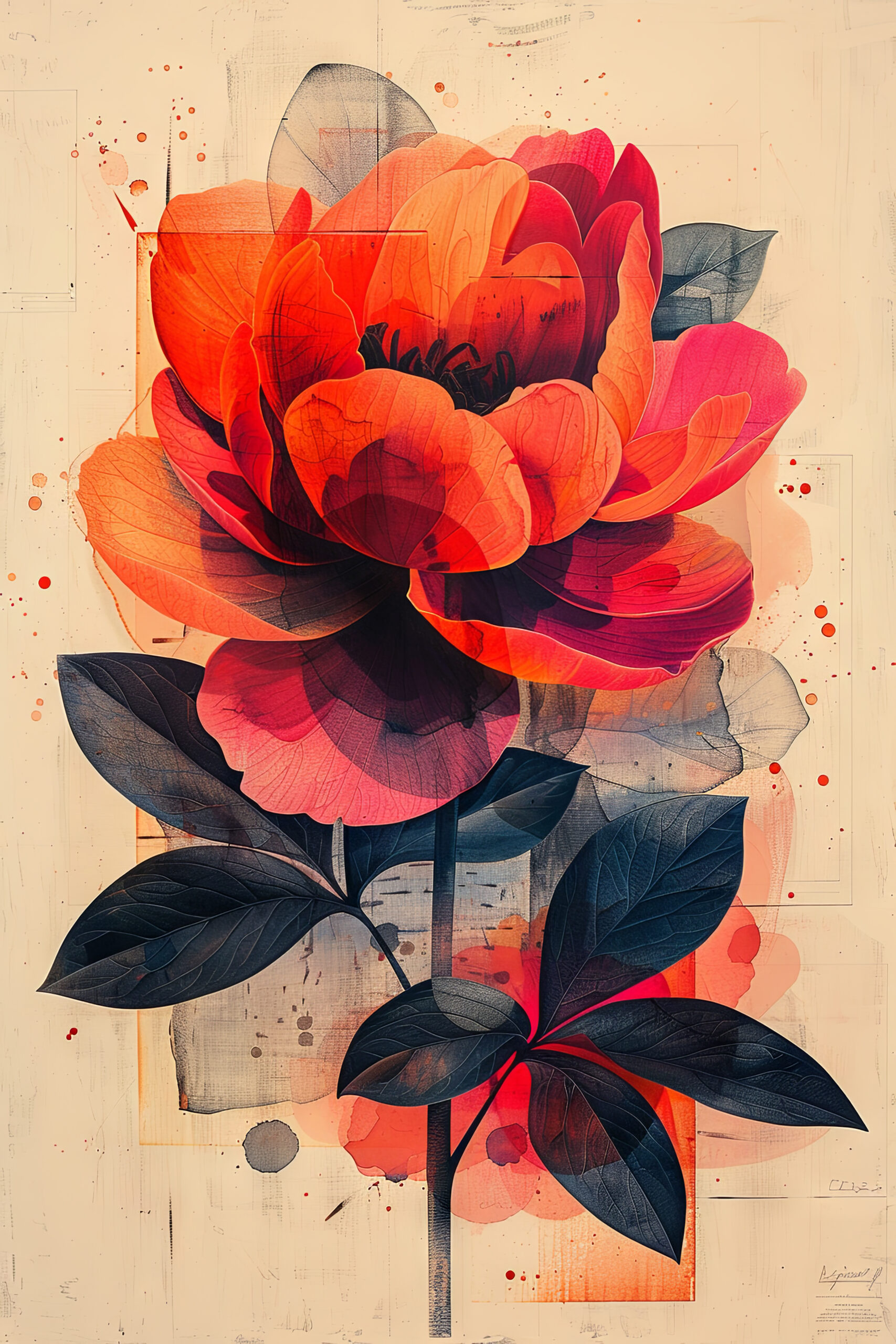 Illustration Poster Rose rot schwarz modern